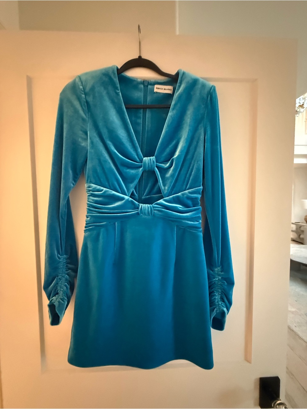 Rebecca Vallance Blue Velvet Knot-Detail Mini Dress